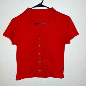 Red button up crop top